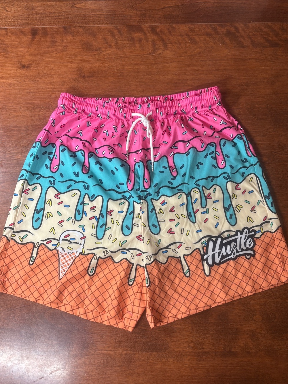 Hustler Hollywood Kids Ice Cream Drip Swim Shorts - Pink/Blue/Cream/Orange